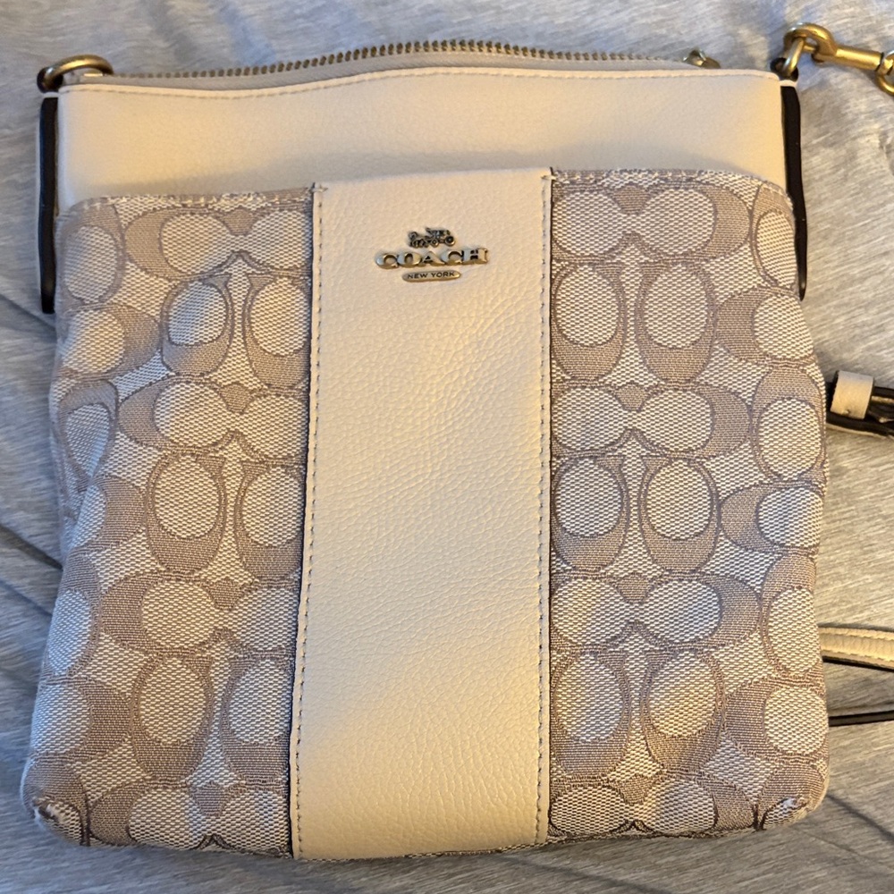 Coach Beige and Tan Signature Crossbody Bag